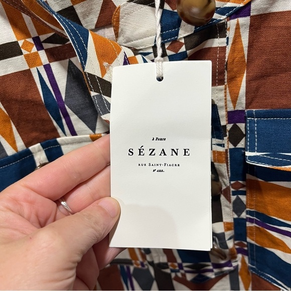 Sézane NEW Colorful Geometric Mini Lulu Dress Size 40 Linen Cotton Blend - Picture 10 of 13